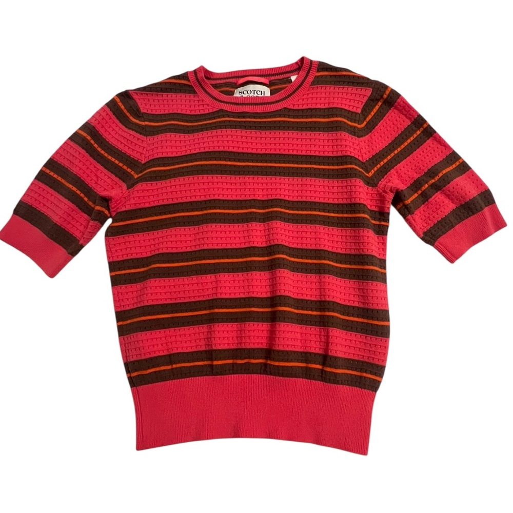 Scotch & Soda Pink & Brown Striped Crew Neck Sweater Womens S